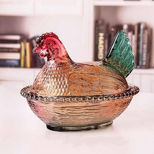 Gkesgm Crystal Glass Chicken-Shaped Candy Dish,Vintage Style Candy Bowl with Lid,Tabletop Dessert Plate Snack Bowl (Glazed) thumbnail 9
