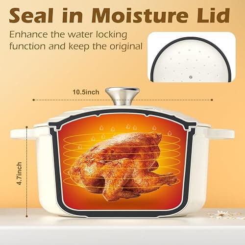Enameled Cast Iron Dutch Oven - Umite Chef 5QT Pot with Lid & Cotton Potholders - Heavy-Duty Cookware for Bread Baking, Braising, Stews, Roasting(Cream White) thumbnail 2