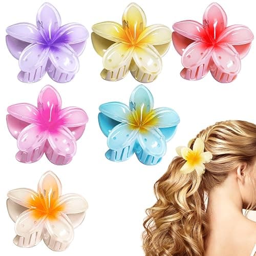 6Pcs Hawaiian Flower Hair Clip，Strong hair clips，Plumeria claw clips，Hibiscus hair accessories，Flower Hair Clips，Clips for Wedding Party Beach Decoration Headwear（multicolor） - Image 1