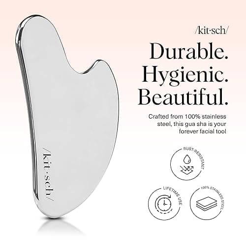 Kitsch Stainless Steel Gua Sha Facial Tools - Guasha Tool for Face, Face Sculpting Tool, Jawline Shaper, Double Chin Reducer, Body Gua Sha Tools, Lymphatic Drainage Massager, Facial Skin Care - Silver thumbnail 3