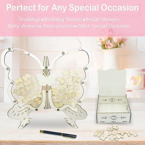 MeiWuKaBH Wooden Butterfly Guest Book Wedding Guest Book Alternative 80 Butterflies Comes with a Signature Pen Wedding Decorations for Reception Wedding Signs for Anniversary Ceremony thumbnail 6