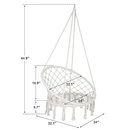 Saturnpower Hammock Chair Macrame Swing, Bohemian Style Round Hanging Chair, Handmade Knitted Cotton Rope Hammock Swing Chair for Indoor/Outdoor Home Bedroom Yard Garden Patio, Max 260Lbs, Beige thumbnail 3