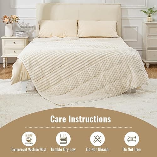 Uttermara Weighted Blankets for Adults, Queen Size 15lbs 60x80 Inches | Soft Warm Sherpa Fleece; Machine Washable; Filled with Glass Beads; Fuzzy Heavy Plush Throw for Sleep and Calm; Cream White thumbnail 7