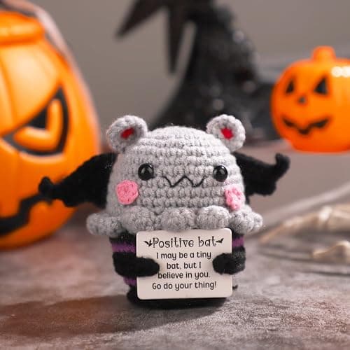 TOYMIS Positive Bat Doll, 3.35in Cute Knitted Bat Doll with Positive Card, Emotional Support, Halloween Decoration, Birthday Party, Cheer Up Gifts thumbnail 2