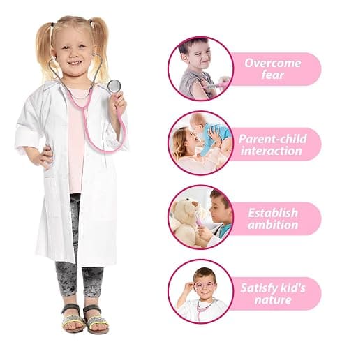 Phobby Kids Doctor Kit, 8 Pieces Toddlers Doctor Playset with Medical Storage Bag & Real Stethoscope, Pretend Play Doctor Toys Birthday Gift for Boys Girls Aged 3 4 5 6 (Pink) thumbnail 5