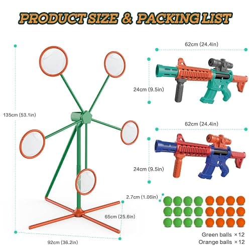 Marlrin Shooting Games Toys for Age 5 6 7 8 9 10+ Year Old Boys, Kids Toy Sports & Outdoor Game with Moving Shooting Target & 2 Popper Air Toy Guns & 24 Foam Balls, Gifts for Boys and Girls thumbnail 5