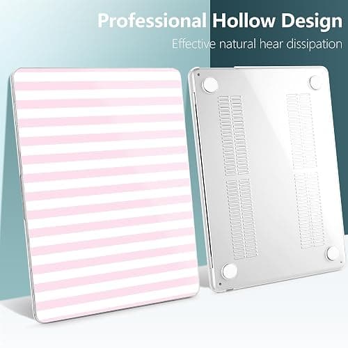 DONGKE for MacBook Air 15 inch Case M5 M4 M3 M2 Chip 2026 2025 2024 2023 Release (Model A3448 A3241 A3114 A2941), Hard Shell Case with Keyboard Cover & Type C Adapter, Pink & White Stripes thumbnail 5