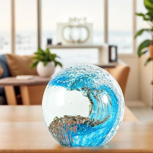 crystal ball ornament, home decor, glass paperweight ball, office decor, a gift for ocean lovers – perfect for gifting to wife, husband, children, mom, friends and besties. (Gold-crystal ball) thumbnail 5