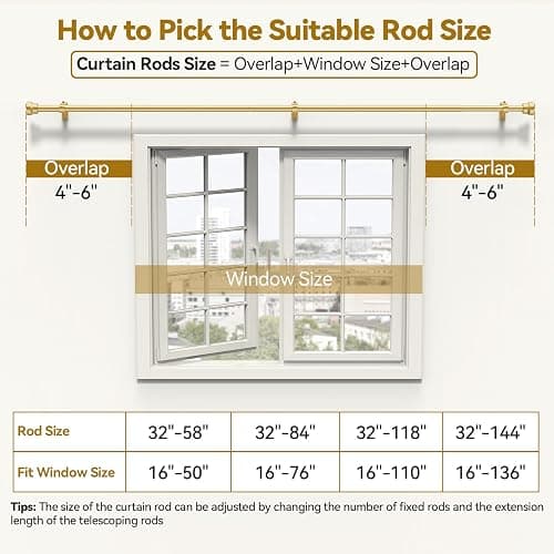 YaFex Curtain Rods 32-118 Inch, Heavy Duty 1 Inch Adjustable Curtain Rod for Windows, Gold Long Window Treatment Rods, Modern Design, Easy Installation thumbnail 6