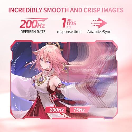 CUNPU 27 Inch Pastel Pink Gaming Monitor QHD 2560x1440 180/200Hz 1ms GTG Fast IPS Computer Monitor, 90% DCI-P3, Adaptive Sync, Built in Speaker, Height/Swivel/Tilt/Pivot Adjustable Stand, HDMI,DP thumbnail 4