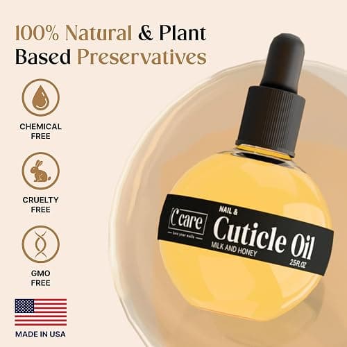 C CARE Cuticle Oil For Nails - Milk and Honey Nail Oil - Repairs Moisturizes and Strengthens Nails and Cuticles Overnight - Dropper & Brush included - Large 2.5 oz bottle thumbnail 2