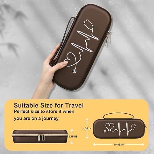 BOVKE Stethoscope Case for 3M Littmann Classic III Monitoring, Lightweight II S.E, MDF Acoustica Deluxe Stethoscopes - Extra Room for Medical Bandage Scissors EMT Trauma Shear and LED Penlights, Brown thumbnail 6