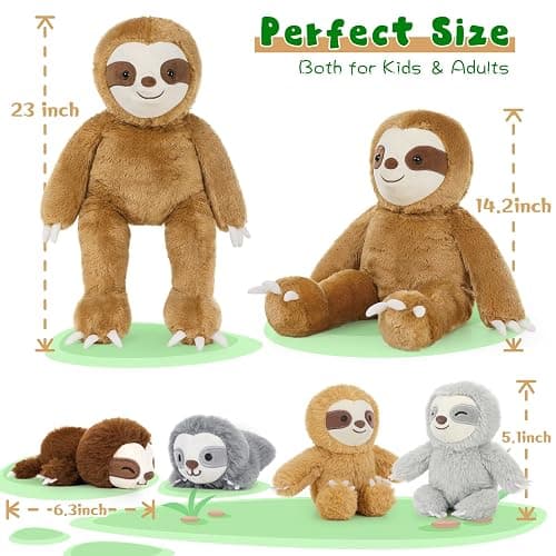 Tezituor 5Pcs Sloth Stuffed Animal Set, 22 inch Large Mommy Stuffed Sloth with 4 Babies Soft Plush Pillow for Girl Boy thumbnail 3