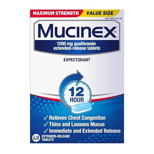 Mucinex 12 Hour Maximum Strength 1200 mg Guaifenesin Extended-Release Tablets for Excess Mucus Relief, Expectorant Aids Excess Mucus Removal, Chest Congestion Relief for Adults, 48 Tablets thumbnail 11