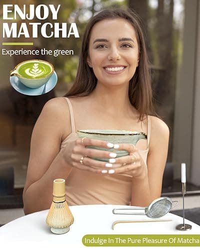 Vaiheng Matcha Whisk Set with Matcha Bowl, Matcha Whisk Holder Matcha Bamboo Whisk, Scoop, Sifter, Unique Gifts for Women Men Girl Friend Home Kitchen Decor Gifts for Tea Enthusiasts Christmas thumbnail 5