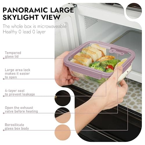 BOROHOUSE 10-Pack Glass Food Storage Containers with Tempered Lids – Borosilicate, Airtight, Oven-Safe (-4°F~950°F), BPA-Free, 4.4 & 1.6 Cup, Leak-Proof, Dishwasher Safe (Pink) thumbnail 5