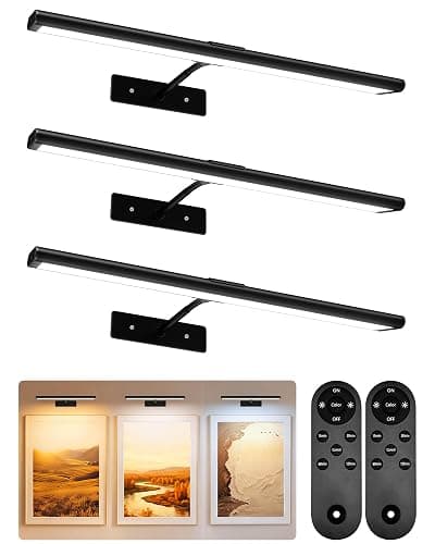EZVALO Picture Light for Wall, Built-in 4800mAh Rechargeable Wireless Battery Lights for Painting, 16In Dimmable Remote Magnetic LED Art Light, Colors Temperatures, for Gallery, Living Room(Black-3P) - Image 1