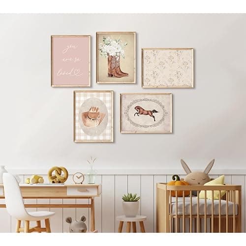 Cowgirl Nursery Wall Art Coquette Western Girl Poster Vintage Horse Floral Canvas Pictures Aesthetic Pink Preppy Room Wall Decor Rustic Cowgirl Prints for Girls Bedroom 8x10x5 Inch Unframed thumbnail 5