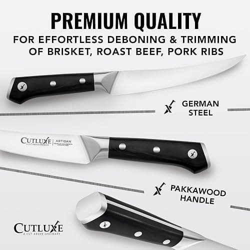Cutluxe Curved Boning Knife – 6" Boning Knife for Meat Cutting, Filleting – High Carbon German Steel, Full Tang & Ergonomic Handle Design – Artisan Series thumbnail 2
