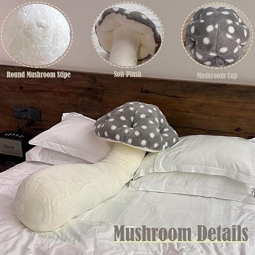 Hofun4U Mushroom Plush Pillow - 51 inch Mushroom Shaped Stuffed Long Pillow - Mushroom Stuffed Pillow - Christmas Birthday Sofa Home Decoration (Grey) thumbnail 5