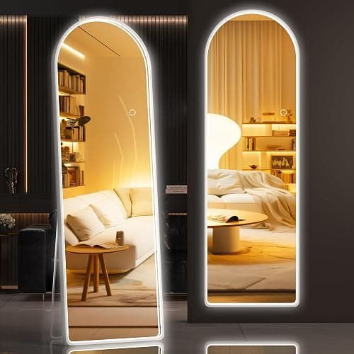Hasipu 55" X 18" Full Length Mirror with Lights, White Frame Arch Led Mirror Full Length and 3 Colors Temperatures & Brightness Adjustable,Light Up Mirror Full Body for Bedroom Cloakroom Living Room - Image 1