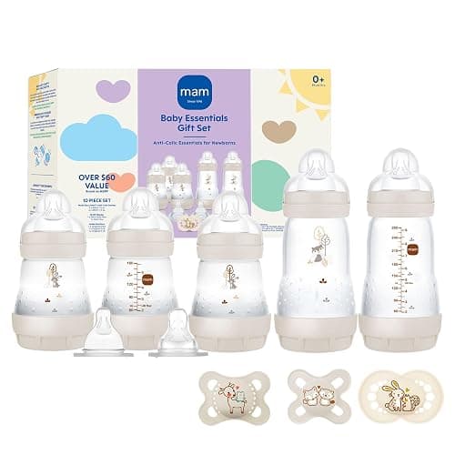 MAM Newborn Essentials Matte Feeding Set with Easy Start Anti-Colic Bottles 5oz, Self-Sterilizing, 0-3 Months Pacifiers and Skinsoft Silicone Nipples, Baby Gift, 10 Pieces - Image 1