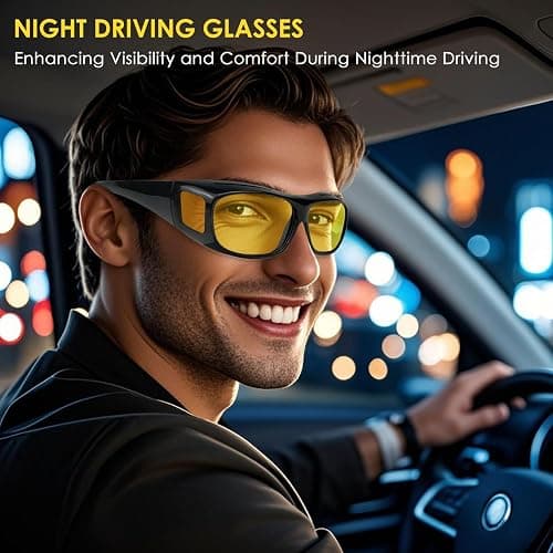 Chiccool Night Driving Glasses Fit Over for Men Women, Anti Glare Polarized Night Vision Glasses, Wrap Around HD Yellow Lens thumbnail 5