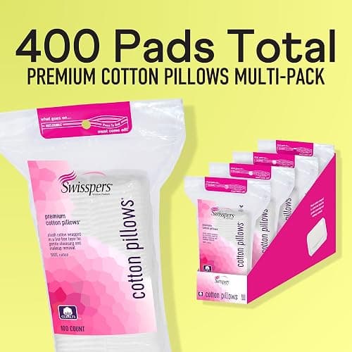 Swisspers Premium Cotton Pillows - 100% Natural, Ultra-Soft Beauty Essentials for Face, Eyes & More - Cruelty-Free, Vegan Skincare Pads for Women, Men & Pets (100 Count) 4 Pack thumbnail 2