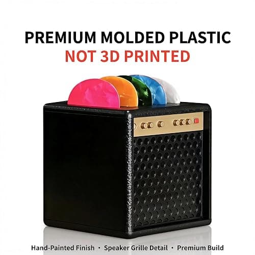 H.WW Guitar Pick Holder Case, Mini Amp Speaker Shaped with 5 Picks | ABS plastic molded, not 3D printed, hand-painted gold finish, snug-fit closure,amp speaker shape,Unique Gifts for Musicians thumbnail 2