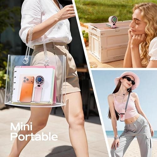 SHEWIND Portable Handheld Fan with Ice Cooling - 5 Gear High Speed Personal Turbo Fan Rechargeable, Up to 13 Hrs, Mini Hand Fans for Travel Essentials, Beach Vacation, Gifts for Women, Men (Pink) thumbnail 6