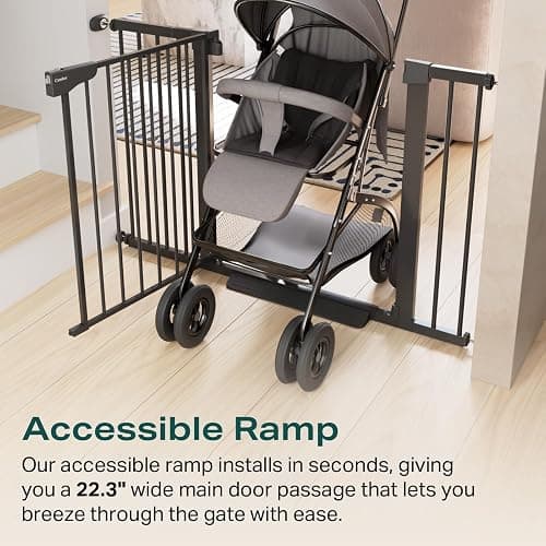 Cumbor 29.7-40.6" Baby Gate for Stairs, Baby Essential Safety Gate, Mom's Choice Awards Winner-Dog Gate for Doorways, Pressure Mounted Auto-Close Pet Gates for Dogs Indoor, Durable Child Gate, Black thumbnail 8