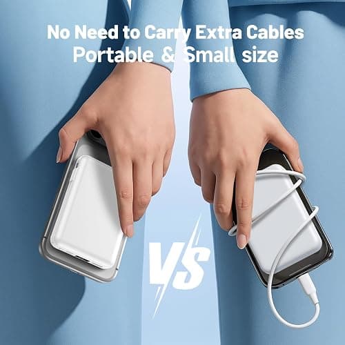 Vexnara Batterie Externe iPhone Magnétique, Compatible avec MagSafe 10000mAh sans Fil Power Bank Charge Rapide avec 2 Câbles Intégrés Affichage LED Compatible iPhone 17/16/15/14/13/Pro/Pro Max-Blanc thumbnail 7