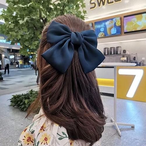 LECTNORE Bow Hair Clip - Navy Hair Bows for Women, Satin Silky Ribbon Bowknot French Barrettes Hair Accessory for Girls(1PC) thumbnail 4