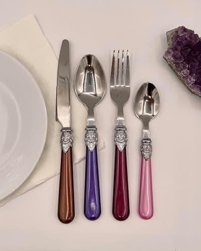 The Original Brink House Gala Mix & Match Stainless Steel Cutlery Set with High-Sheen Baroque Handles / 16 pieces with Metal Stand, Lifestyle utensils set for home, first apartment, dorm, dinner party thumbnail 5