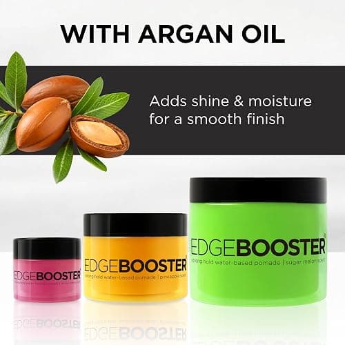 Style Factor Edge Booster Strong Hold Water-Based Pomade | Formulated with Argan Oil for Moisture & High Shine | Long Lasting Edge Control Gel | Sweat Peach, 3.38 oz thumbnail 3