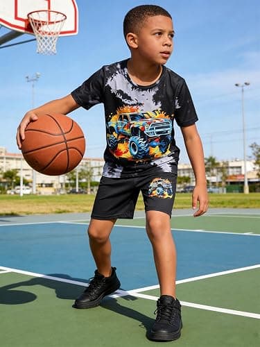 LPHGFZA Boys Clothes 2-Piece Summer Outfit 3D Car Print Tie-Dye T-Shirt & Elastic Waist Shorts for Kids Clothing Set 5-11Y thumbnail 4