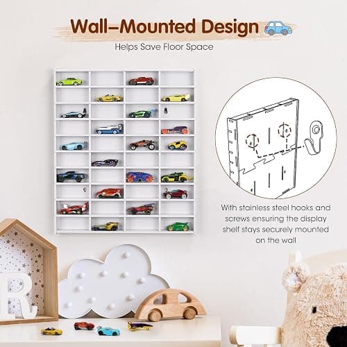 Krafetto Toy Car Display Shelf, Holds 40 Diecast 1/64 Toy Cars, Wall Mount Model Car Storage Organize Case thumbnail 3
