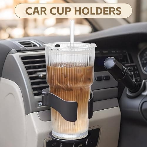 AFINSEA 20OZ Glass Tumbler with Straw and Lid,Glass Cups with Lids and Straws,Ribbed Iced Coffee Cups Vintage Glassware for Juice Whiskey Cocktail Beer thumbnail 6