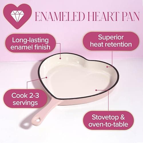 Paris Hilton Enameled Cast Iron Heart Skillet Pan, Superior Heat Retention, Oven Safe, Long-Lasting Enamel, 10-Inch, Pink thumbnail 3