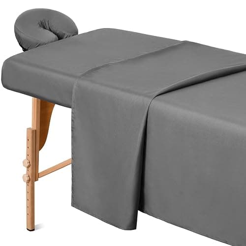 Comfyanno Massage Table Sheets Sets, 3 Pcs Professional Microfiber Massage Bed Cover Sheets, Soft, Light-Weight, Stain & Wrinkle Resistant, Includes Flat & Fitted Sheet, Face Cradle Cover - Gray - Image 1