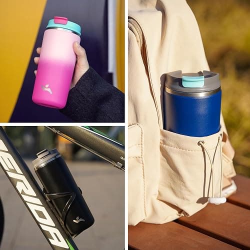 Konokyo 12oz Travel Coffee Mug with Lid, Insulated Stainless Tumbler | Purple White; BPA-free, leak-proof travel mug for hot coffee, iced coffee, office, home, camping, commute & daily use thumbnail 6