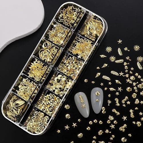 Tastetreasure 3D Gold Nagel Charms Set – Über 3000 Stk. Strasssteine, Perlen, Schleifen, Blumen, Muscheln & Kreuze für Nageldesign, inkl. Pinzette & Picker Werkzeuge thumbnail 5