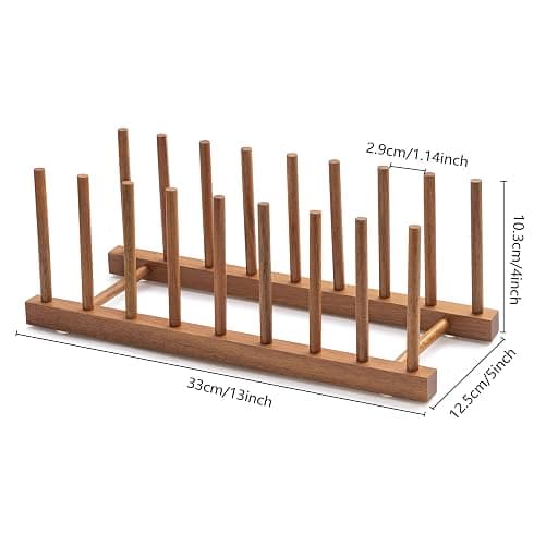 HBlife 2pcs Acacia Wooden Dish Dying Rack Pot Lid Plate Organizer Holder for Cabinet, Cutting Board Stand Drainer Storage Plate Rack for Dish, Pot Lid, Bowl, Cup, Cutting Board and Books thumbnail 3