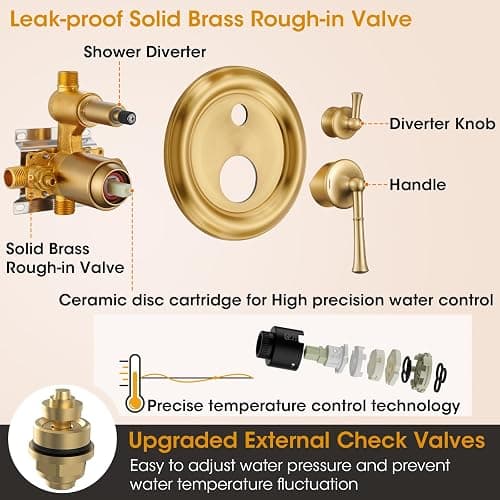 Hangoro Rainfall Shower Head with Handheld Combo, Brushed Gold Shower System with Balance Pressure Valve, 9 inch Shower Head and Faucet Set, Rain Shower Head with Handheld Spray Wall Mount(B2312-BG) thumbnail 4