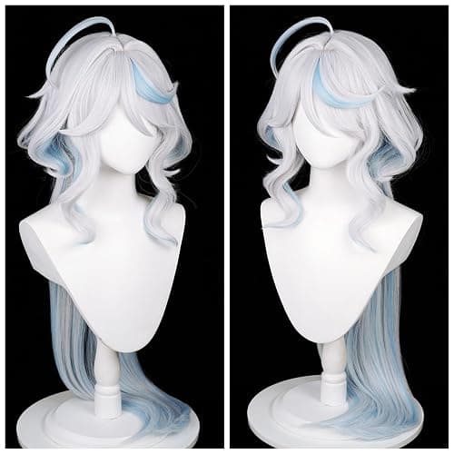 Half and Half Furina Cosplay Wig Fontain Focalors Costume Wigs 39'' Long Curly Wave Synthetic Hair for Women Halloween Costumes Party thumbnail 8