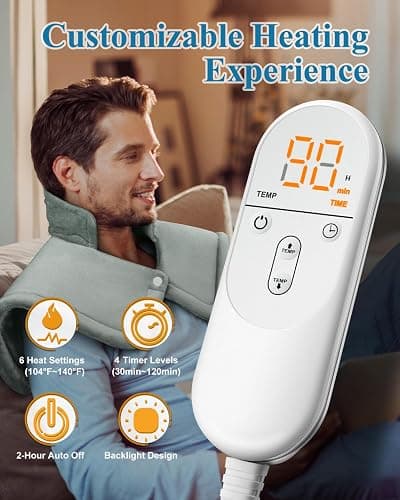 Heating Pad for Neck Shoulders Back, Weighted Heated Wrap, Electric Neck Shoulder Heating Pads 6 Heat Settings 4 Auto-Off,Mothers Day Gifts for Mom, Anniversary Birthday Gifts for Women Men Dad, Grey thumbnail 4