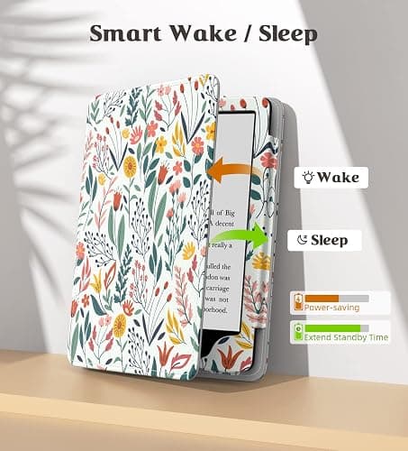 MoKo Case for 7"/6.8" Kindle Paperwhite(12th/11th Generation-2024/2021) and Kindle Colorsoft Signature Edition, Slim PU Shell Cover Case with Auto-Wake/Sleep for Kindle Paperwhite 2024, Flowers - Flowers thumbnail 5