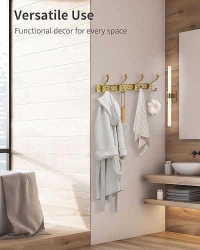 RIXIGOOD Vintage Coat Rack Wall Mount, Decorative Wall Coat Rack with 4 Hooks for Hanging Key Purse Hat Robe Towel Clothes Unique Hanger for Bathroom Shower Entryway Antique Brass 1 Pack thumbnail 7