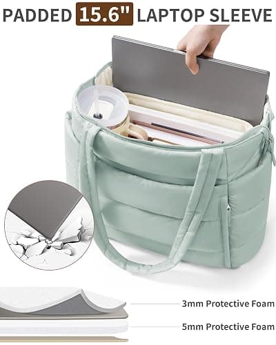 Puffer Tote Bag for Women, Lightweight Puffy Work Handbag Teacher Nurse Quilted Shoulder Bag for School Travel Gym thumbnail 7