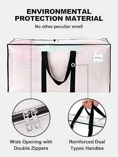 HOMESURE Supports 200lbs Heavy Duty Moving Bags - Strong Zipper & Wrap-Around Handles - Water-Resistant Storage Totes, Durable Alternative to Moving Boxes - 8 Pack - Semi-Transparent thumbnail 8